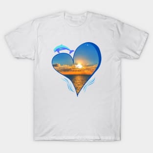 Heart of the Ocean - Dolphin Sunset White T-Shirt